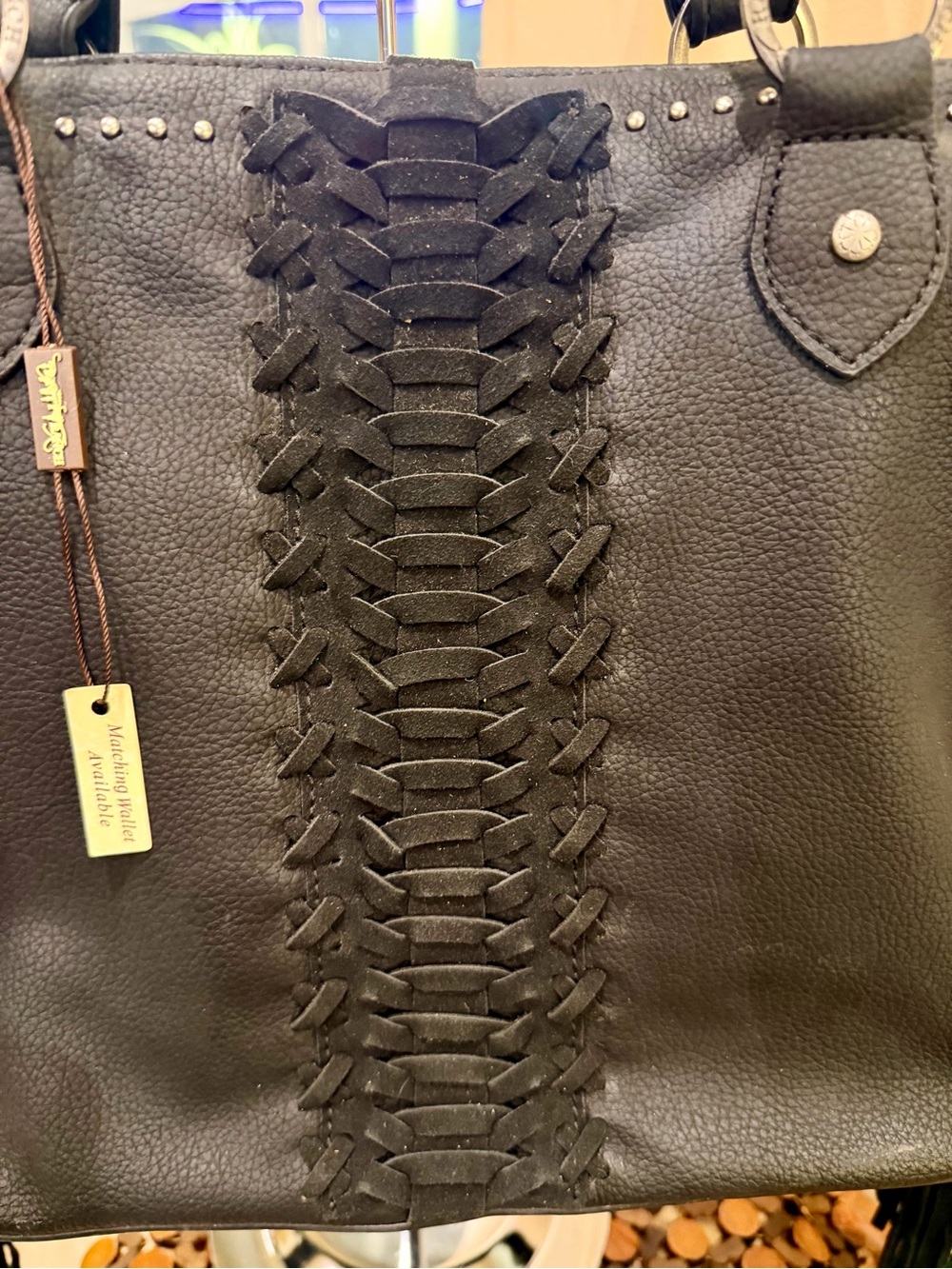 MONTANA WEST TRINITY RANCH Genuine Leather Shoulder Bag Tote CC Fringe Black - Picture 3 of 13